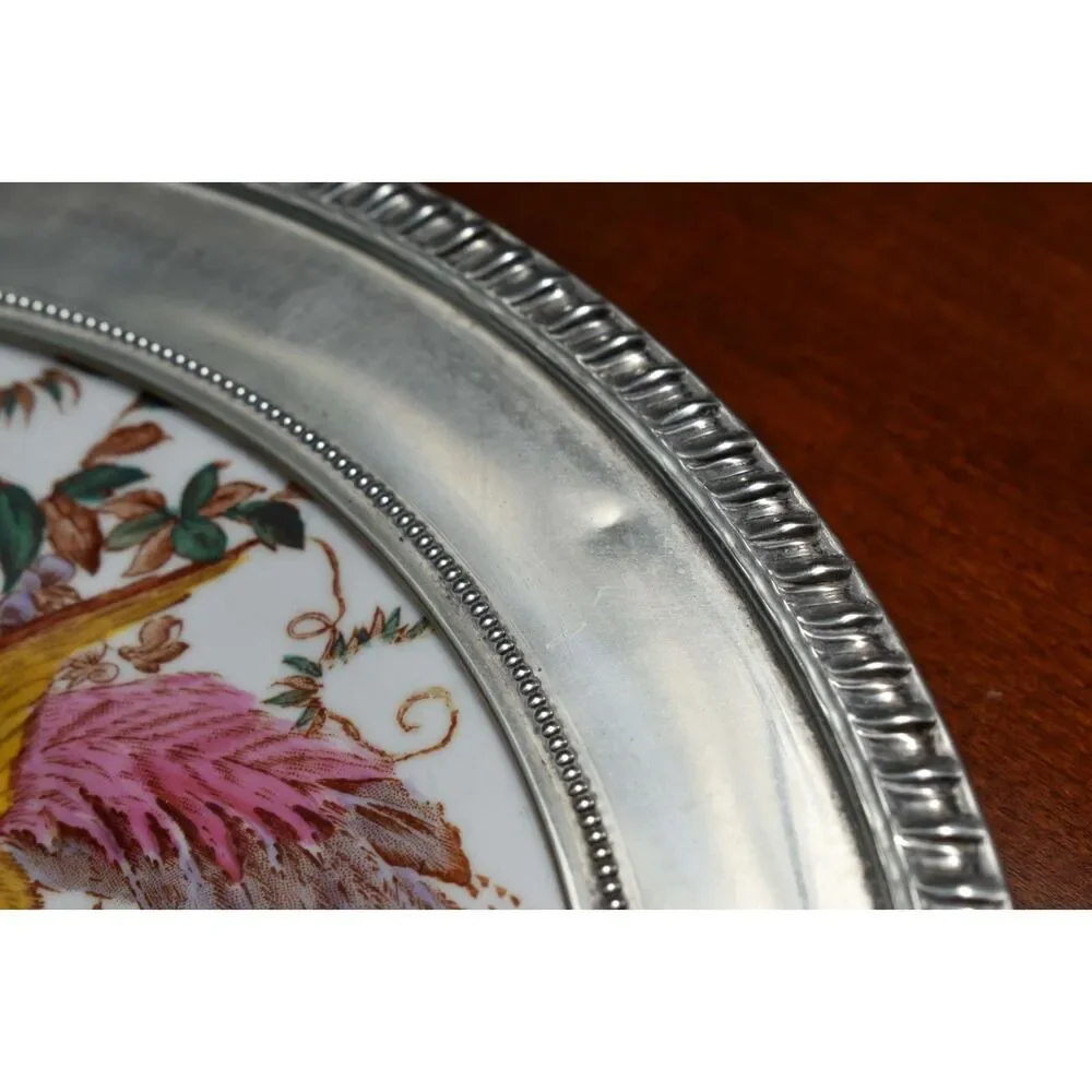 Royal Crown Derby Olde Avesbury Charger w/ Sterling Silver Rim Birds Pattern